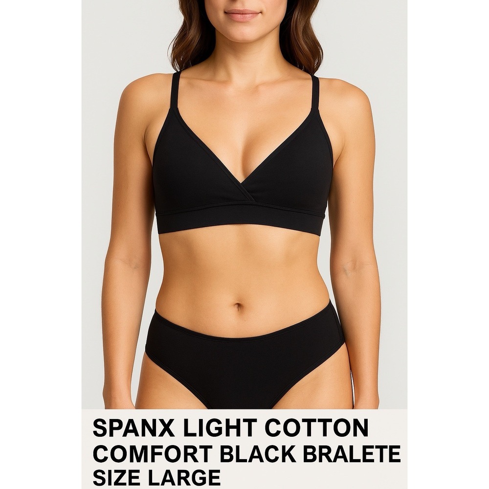 NWT SPANX Cotton Comfort Bra L‎ Very Black 30048R Bralette Wireless